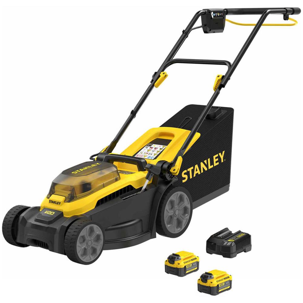 Stanley FatMax V20 SCMWP340 18v Cordless Rotary Lawnmower 340mm 2 x 4ah Li-ion Battery Charger