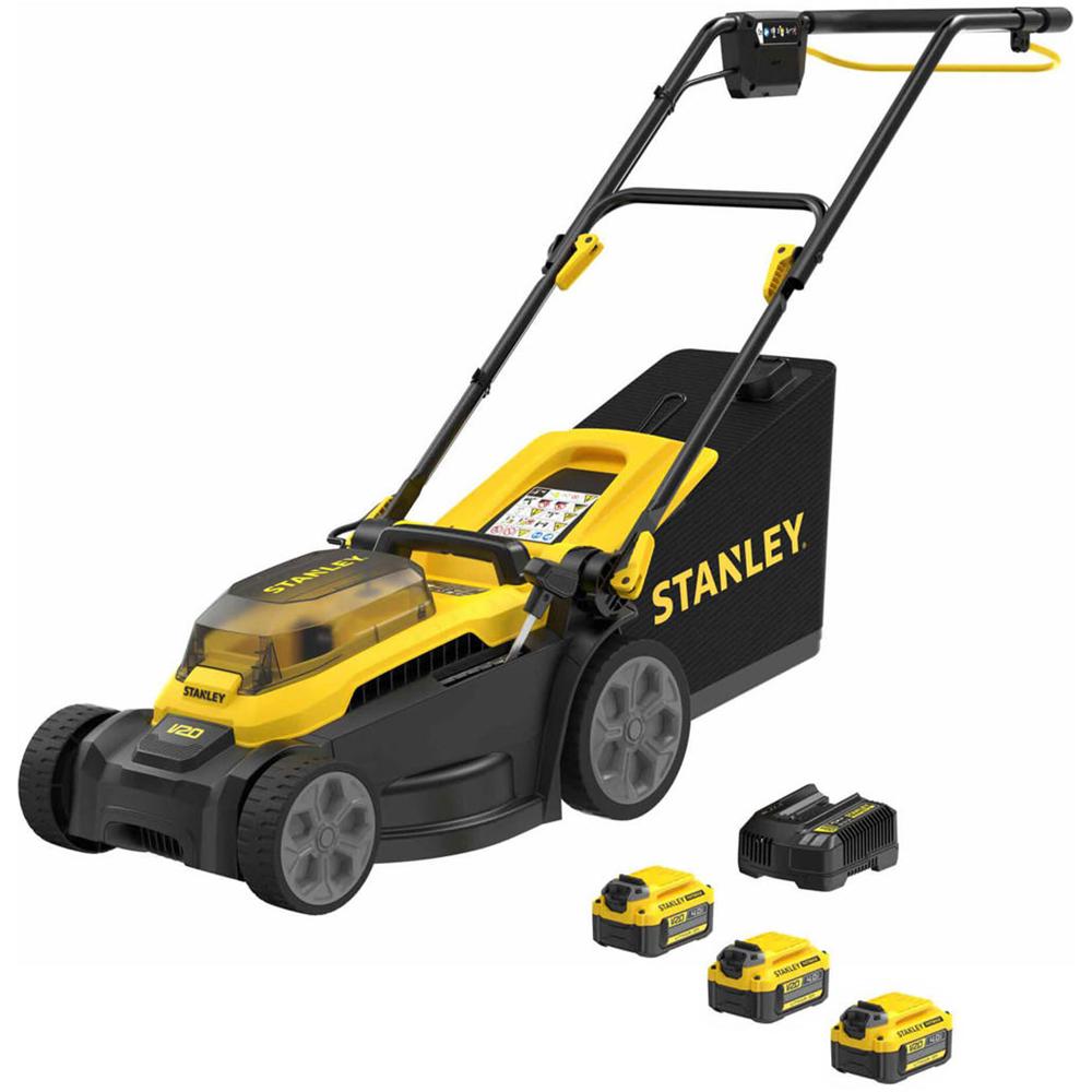 Stanley FatMax V20 SCMWP340 18v Cordless Rotary Lawnmower 340mm 3 x 4ah Li-ion Battery Charger