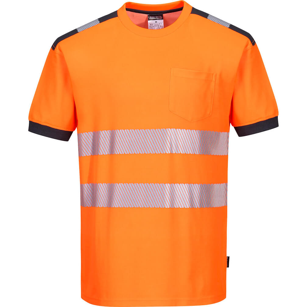 Image of Portwest PW3 Hi Vis Cotton Comfort Short Sleeve T Shirt Orange / Grey XL