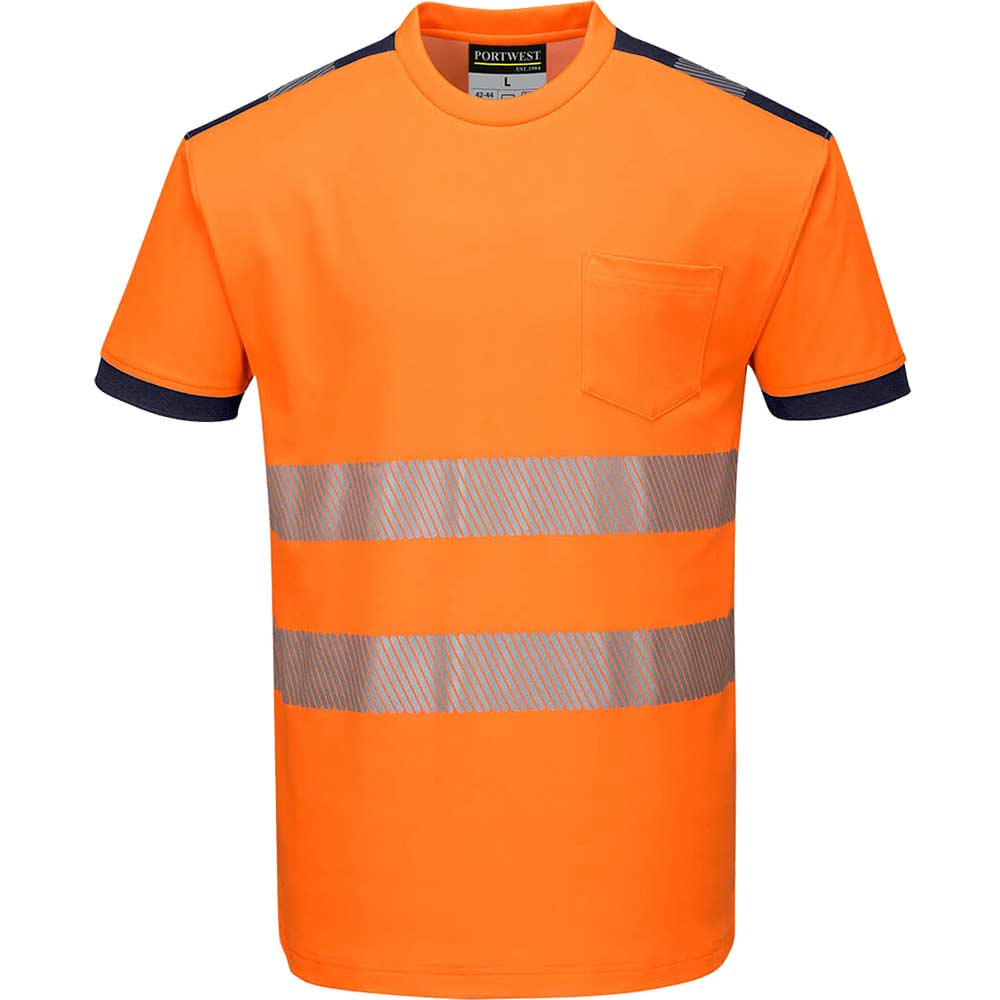 Portwest PW3 Hi Vis Cotton Comfort Short Sleeve T Shirt Orange / Navy M