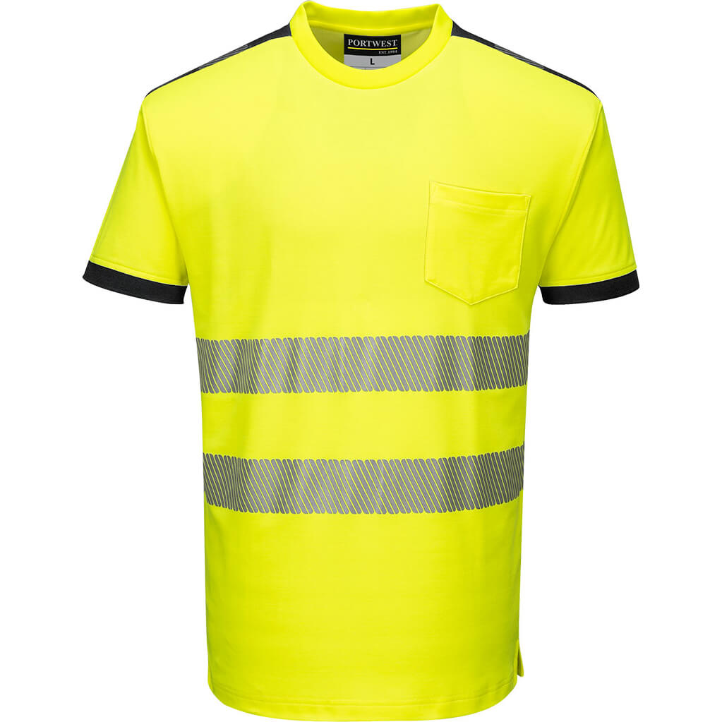 Image of Portwest PW3 Hi Vis Cotton Comfort Short Sleeve T Shirt Yellow / Black 5XL