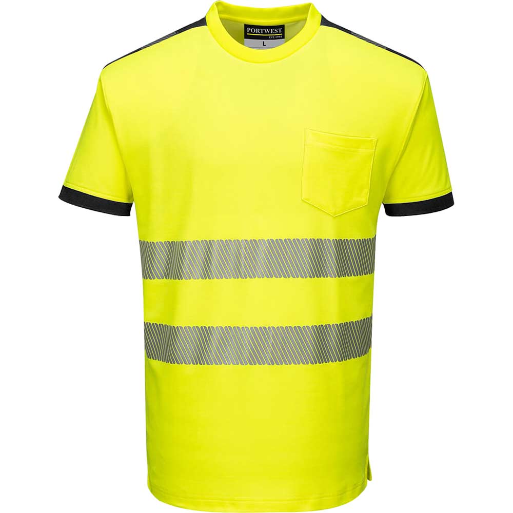 Portwest PW3 Hi Vis Cotton Comfort Short Sleeve T Shirt Yellow / Black XS