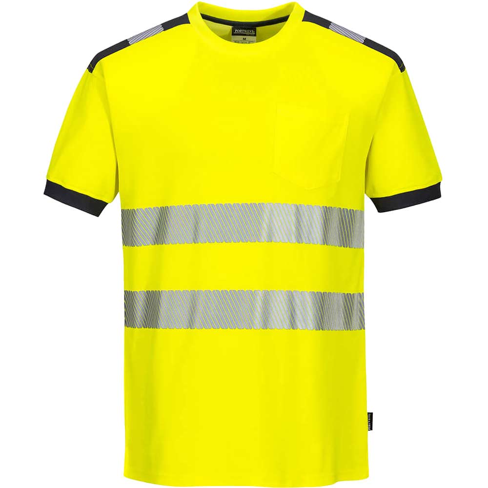 Portwest PW3 Hi Vis Cotton Comfort Short Sleeve T Shirt Yellow / Grey L