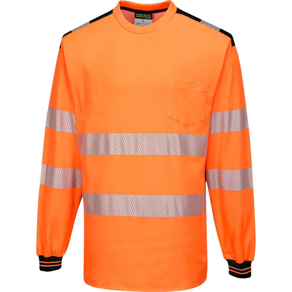 Image of Portwest PW3 Hi Vis Cotton Comfort Long Sleeve T Shirt Orange / Black 5XL