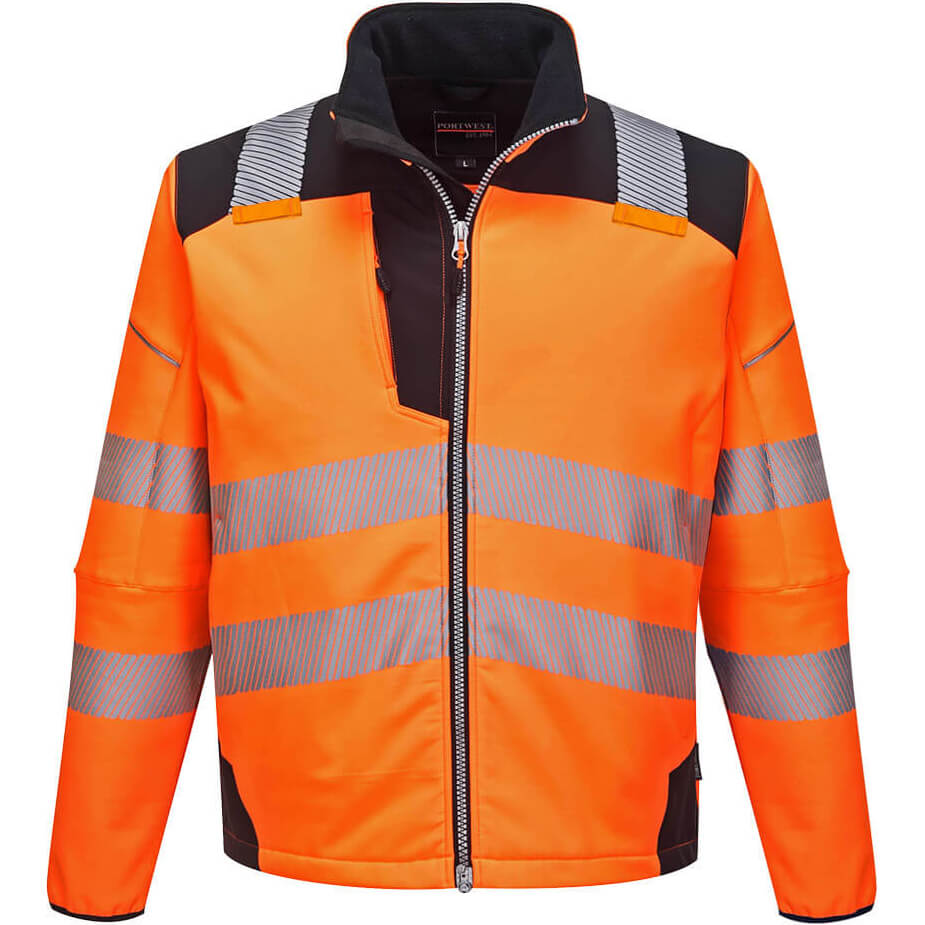 Image of Portwest PW3 Hi Vis Soft Shell Winter Rain Jacket Orange / Black 4XL