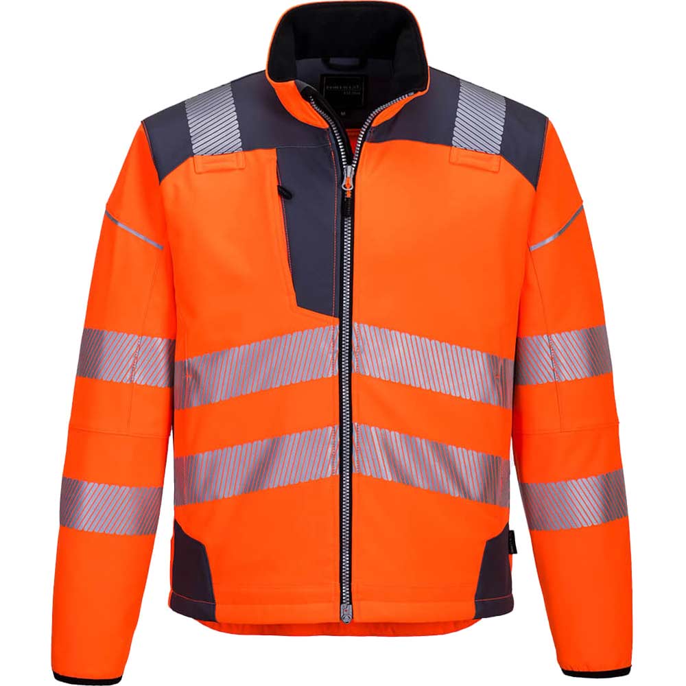 Portwest PW3 Hi Vis Soft Shell Winter Rain Jacket Orange / Grey L
