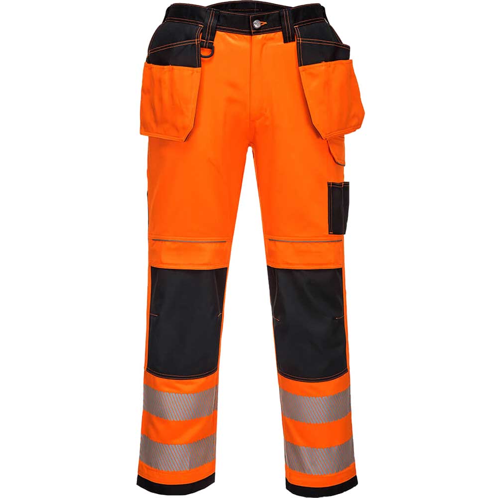 Portwest PW3 Hi Vis Holster Pocket Work Trousers Orange / Black 34" 29