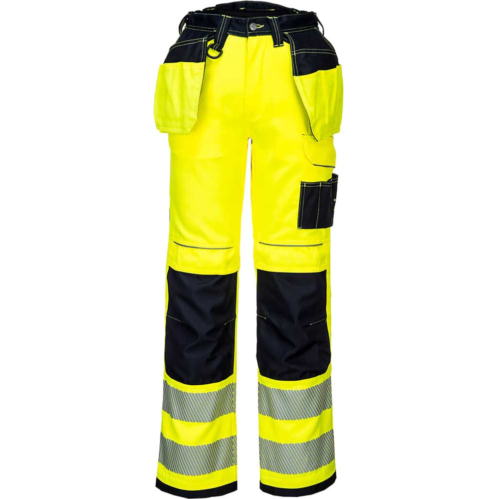 Portwest PW3 Hi Vis Holster Pocket Work Trousers Yellow / Black 36" 31