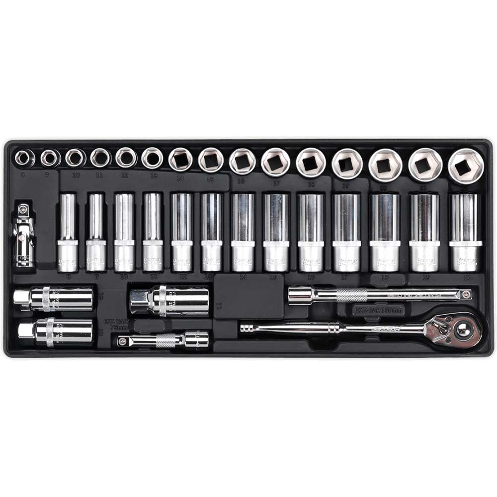 Image of Sealey 35 Piece 3/8" Drive Slim Ratchet Socket Set Metric in Module Tray