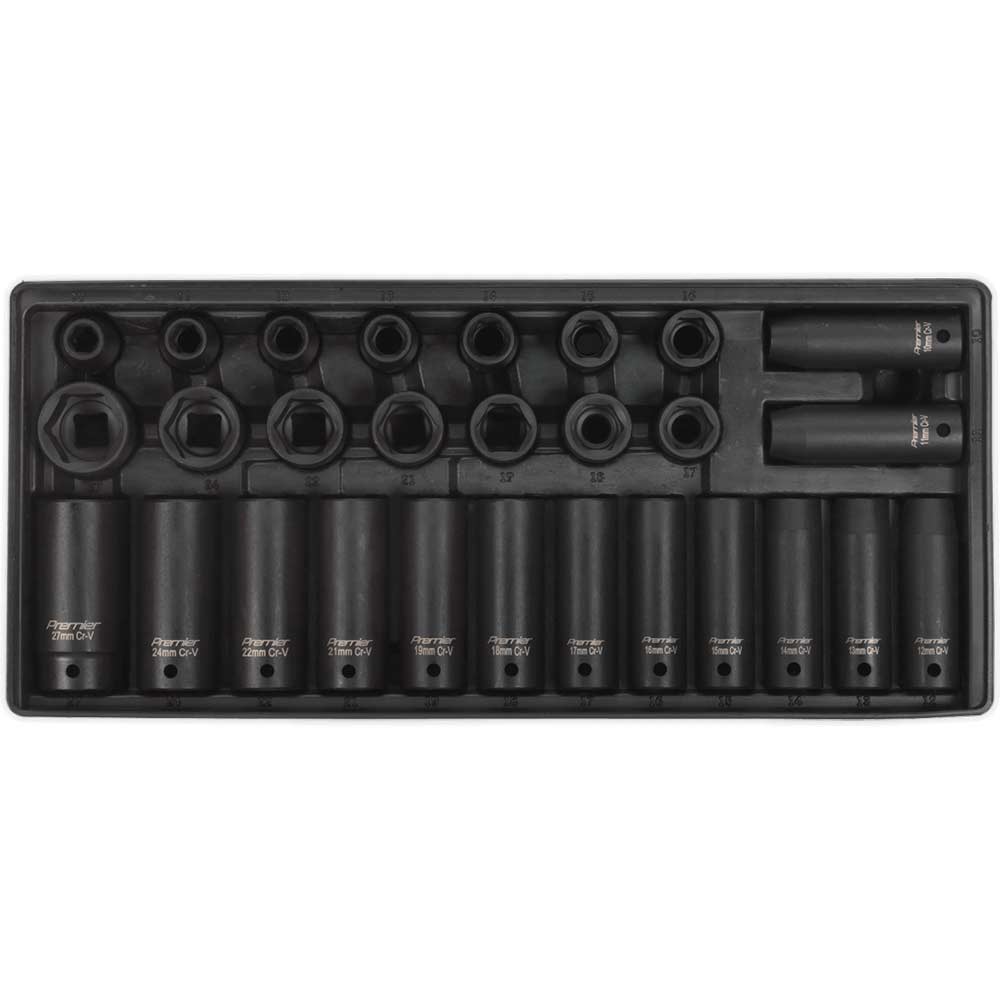 Image of Sealey 28 Piece 1/2" Drive Deep Impact Socket Set Metric in Module Tray