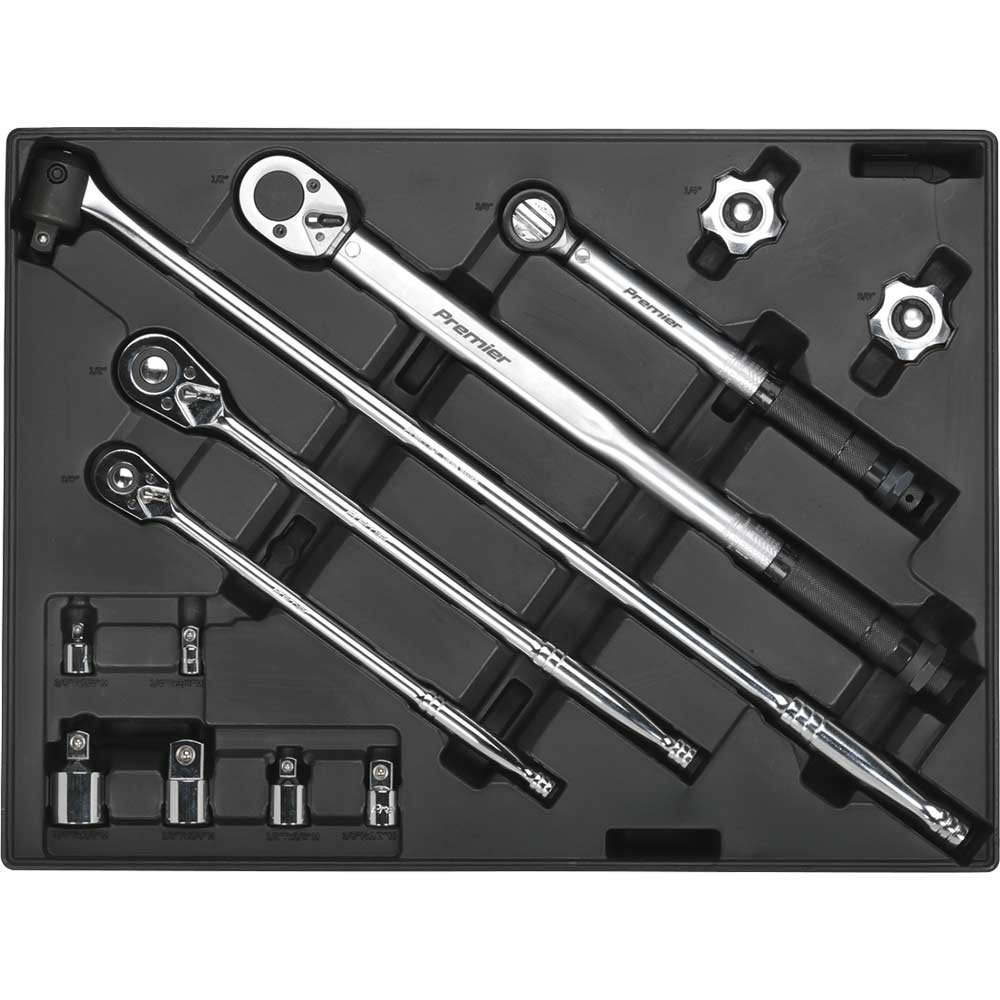 Sealey 13 Piece Ratchet, Torque Wrench, Breaker Bar and Socket Adaptor Set in Module Tray