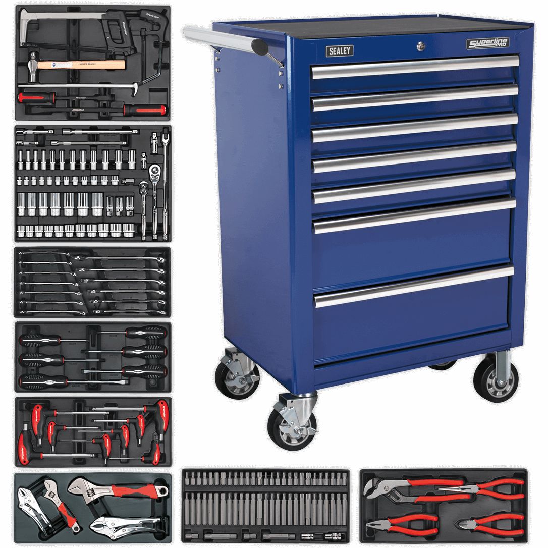 Sealey 7 Drawer Tool Roller Cabinet and 156 Piece Tool Kit Blue