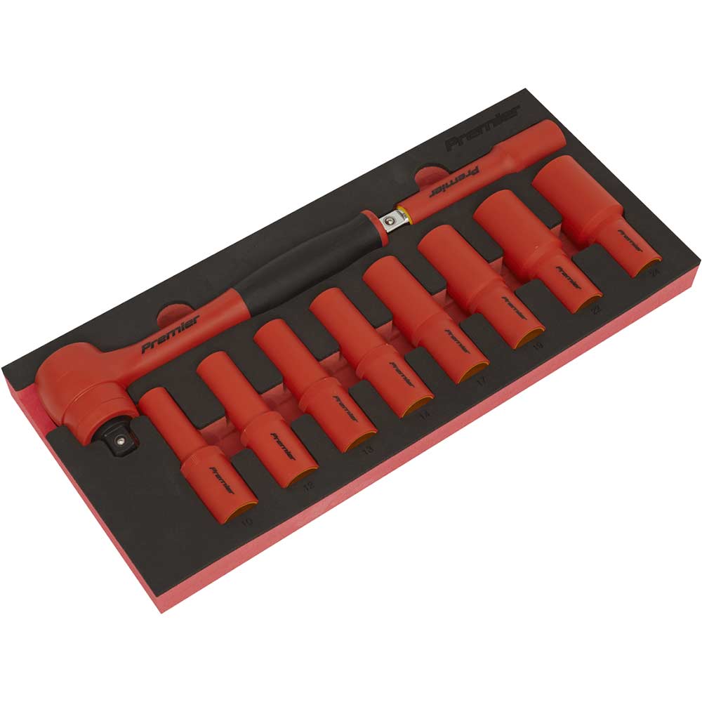 Sealey 10 Piece 1/2" Drive VDE Insulated Socket Set in Module Tray 1/2