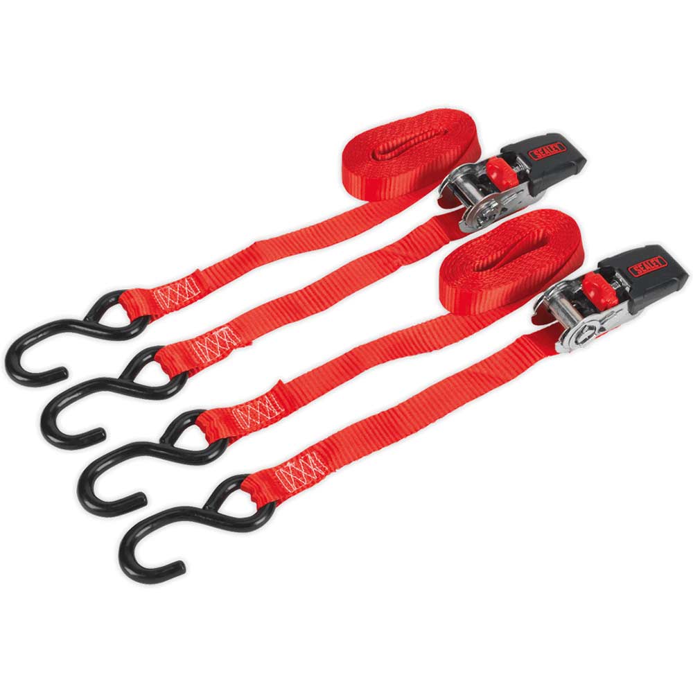 Image of Sealey Ratchet Tie Downs Polyester Webbing 25mm 4m 800kg