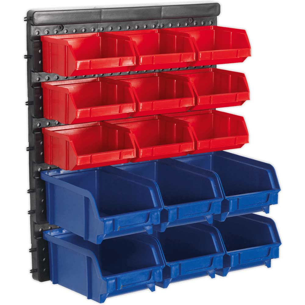 Image of Sealey Wall Mount Bin Storage System and 15 Bins