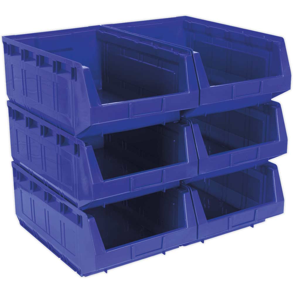 Sealey Plastic Storage Bin 310 x 500 x 190mm Blue Pack of 6 in UK Specification