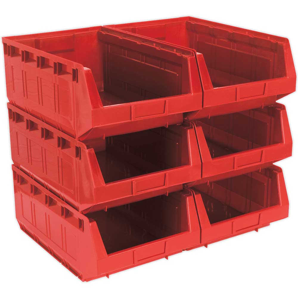 Sealey Plastic Storage Bin 310 x 500 x 190mm RED Pack of 6 in UK Specification