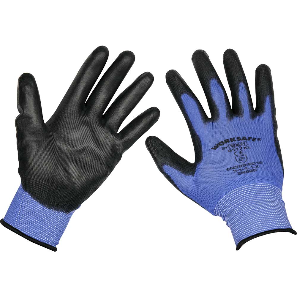 Sealey Lightweight Precision Grip Gloves Blue / Black XL Pack of 6