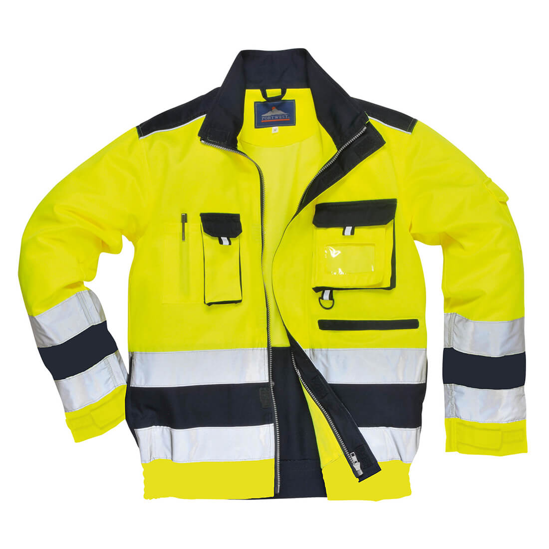 Image of Portwest Lille Hi Vis Jacket Yellow / Navy 2XL