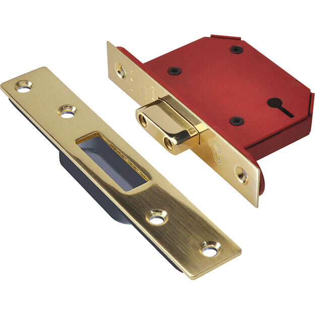 Image of Union Strongbolt 3 Lever Mortice Deadlock Polished Brass 68mm 89mm