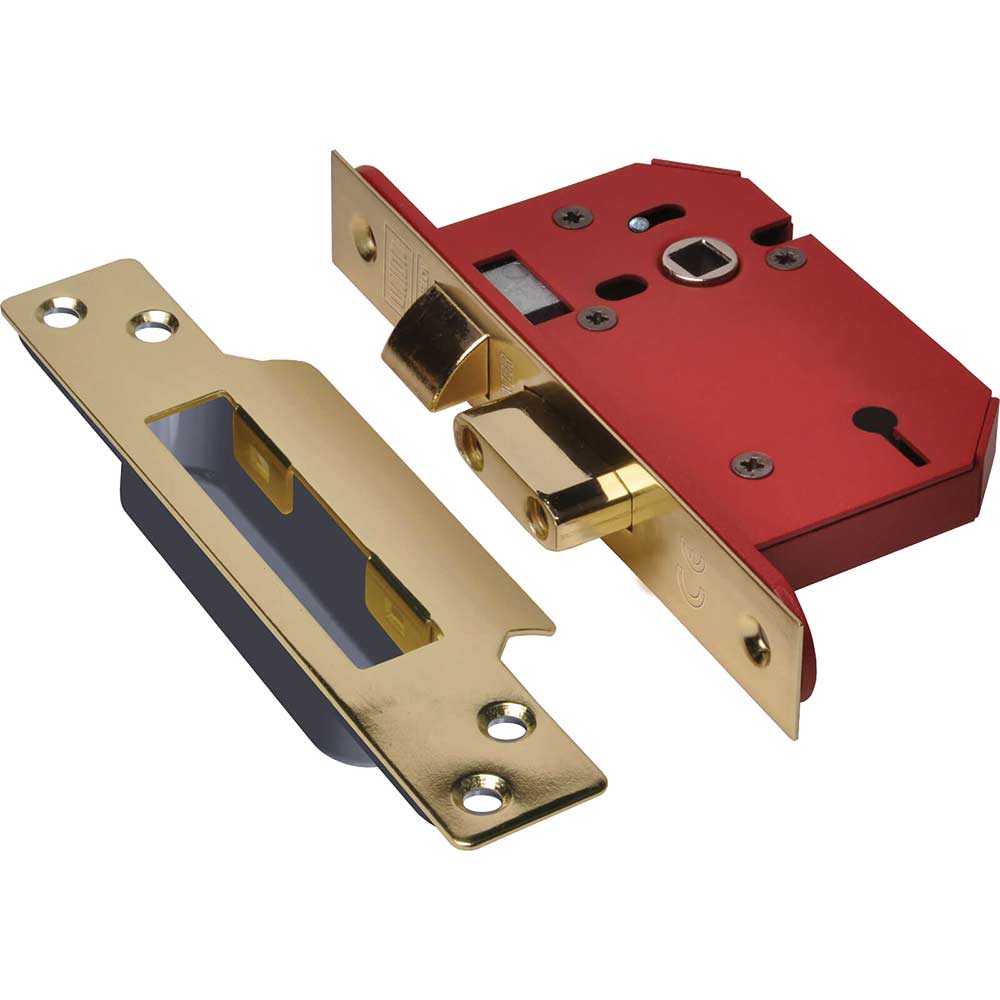Union Strongbolt 3 Lever Mortice Sash Lock Polished Brass 68mm 109.6mm