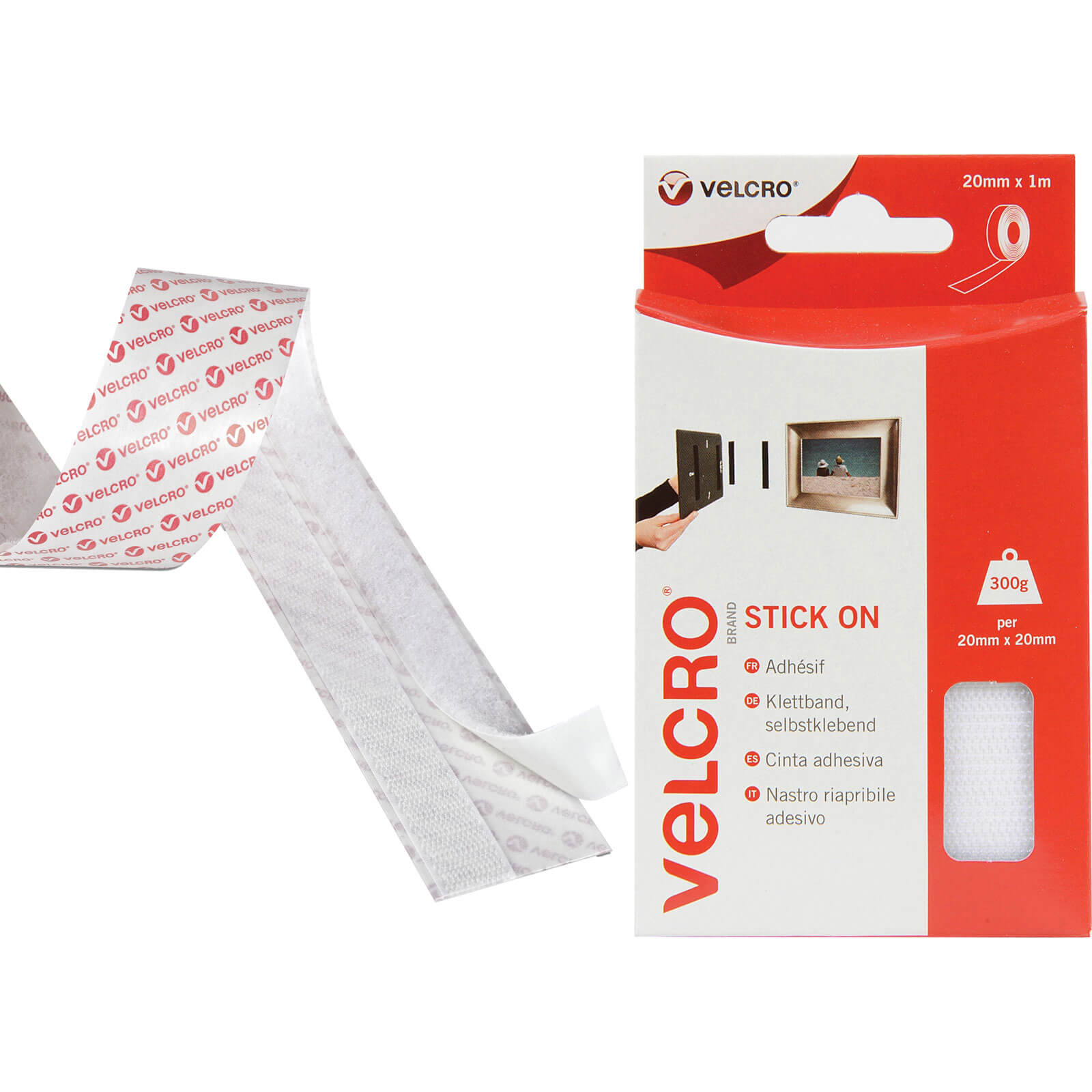 Image of Velcro Stick On Tape White 20mm 1m Pack of 1