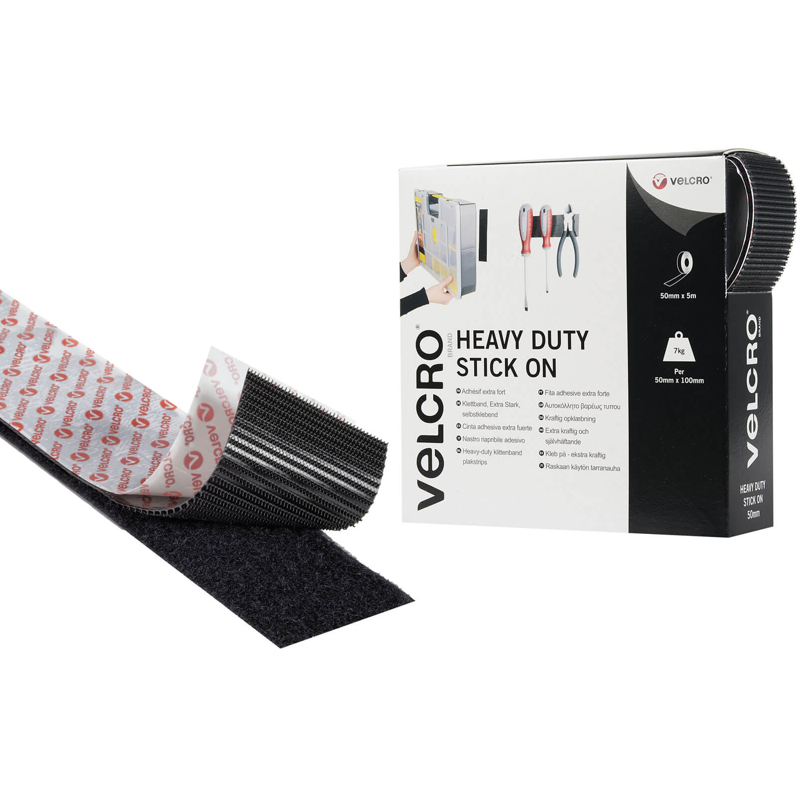 Image of Velcro Heavy Duty Stick On Tape Black 50mm 5m Pack of 1