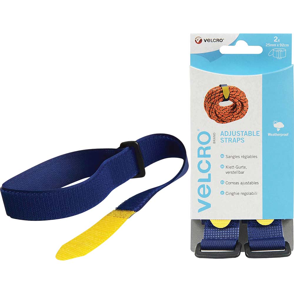 Image of Velcro Adjustable Straps Blue 25mm 920mm Pack of 2