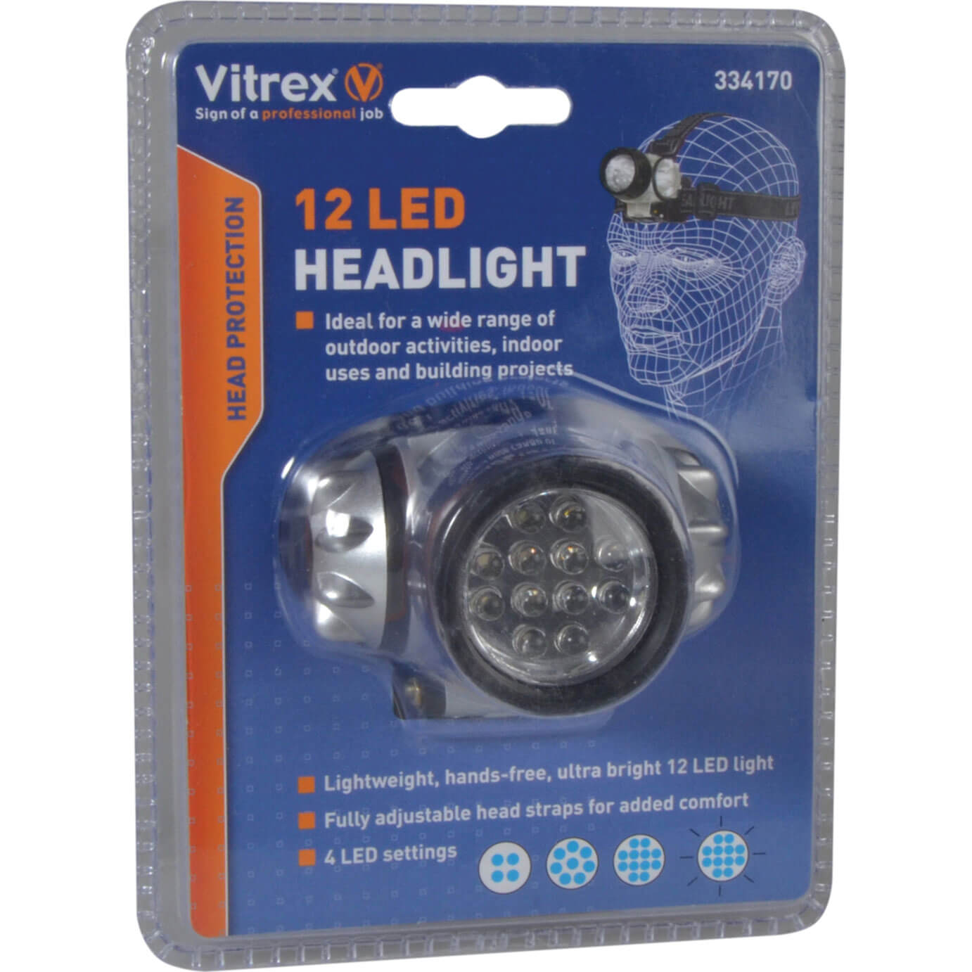Image of Vitrex 12 LED Head Torch Silver