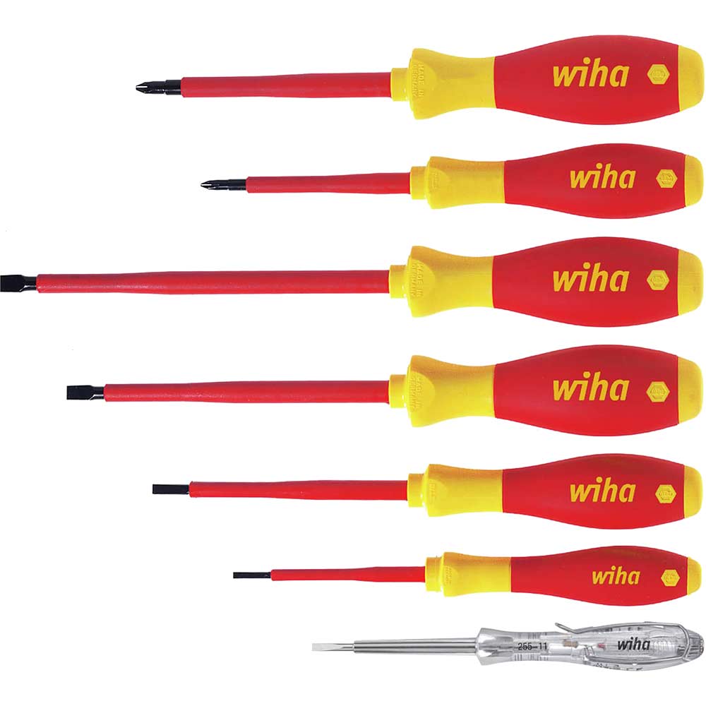 Wiha Softfinish 7 Piece VDE Insulated Slotted / Phillips Screwdriver Set