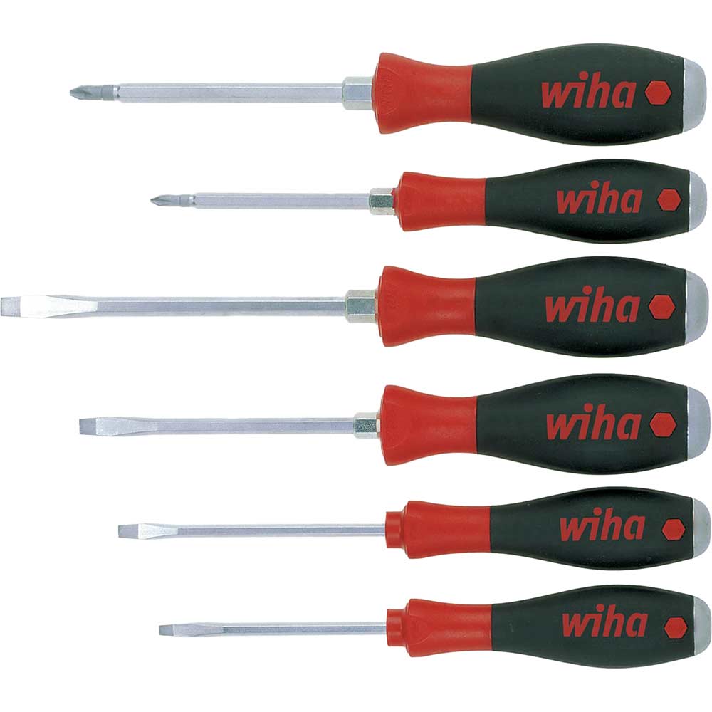 Wiha Softfinish 6 Piece Hex Bolster Slotted and Phillips Screwdriver Set