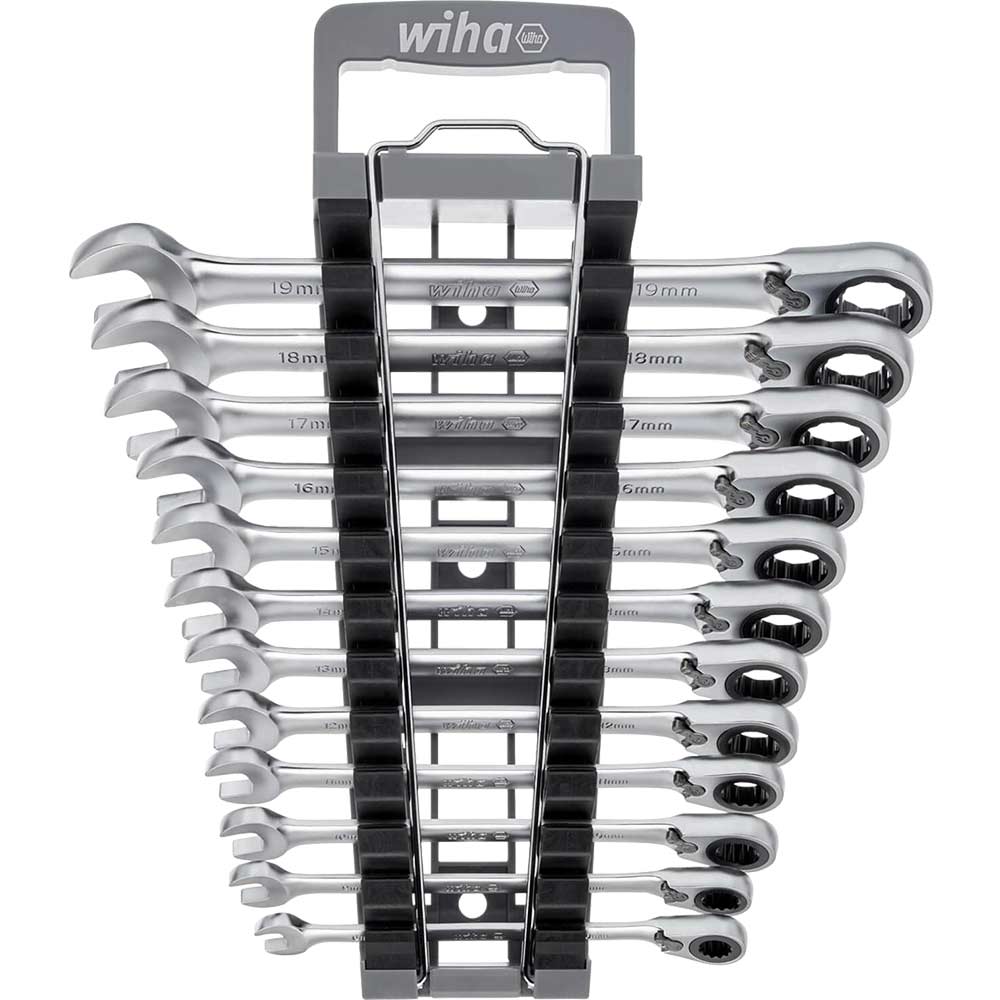 Wiha 12 Piece Lever Reverse Ratchet Ring Spanner Set