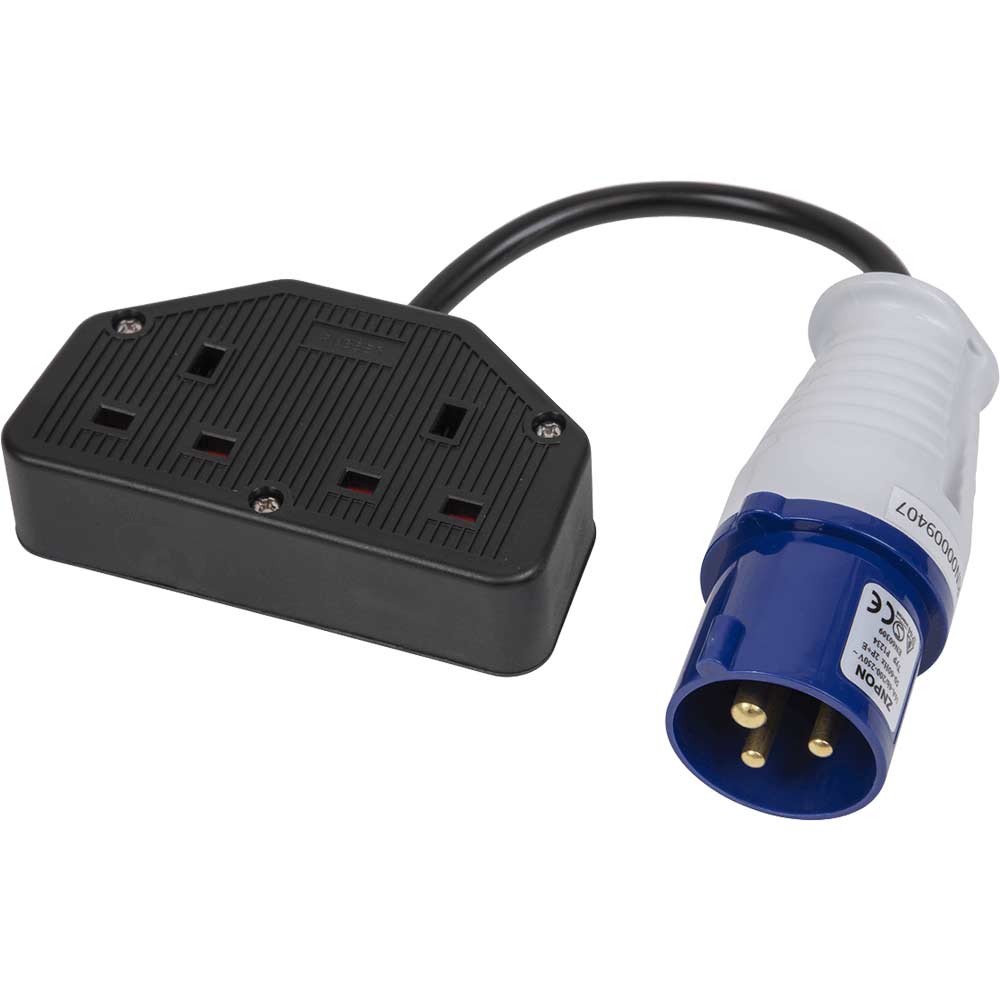 Sealey 16A/13A Trailing Twin Socket and 2P+E Blue Plug Cable Set 0.35m