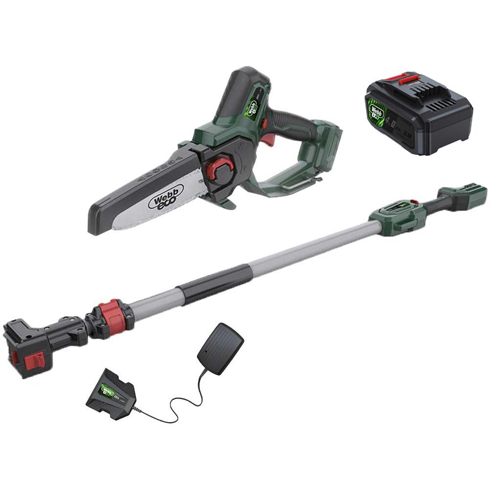 Webb Eco WEV20EXTPS 20v Cordless Pruning Saw 150mm with Extension Pole 1 x 4ah Li-ion Battery Charger