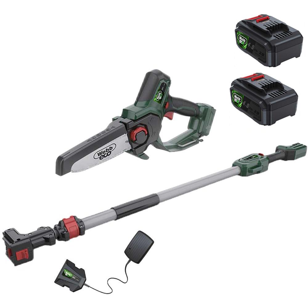 Webb Eco WEV20EXTPS 20v Cordless Pruning Saw 150mm with Extension Pole 2 x 4ah Li-ion Battery Charger
