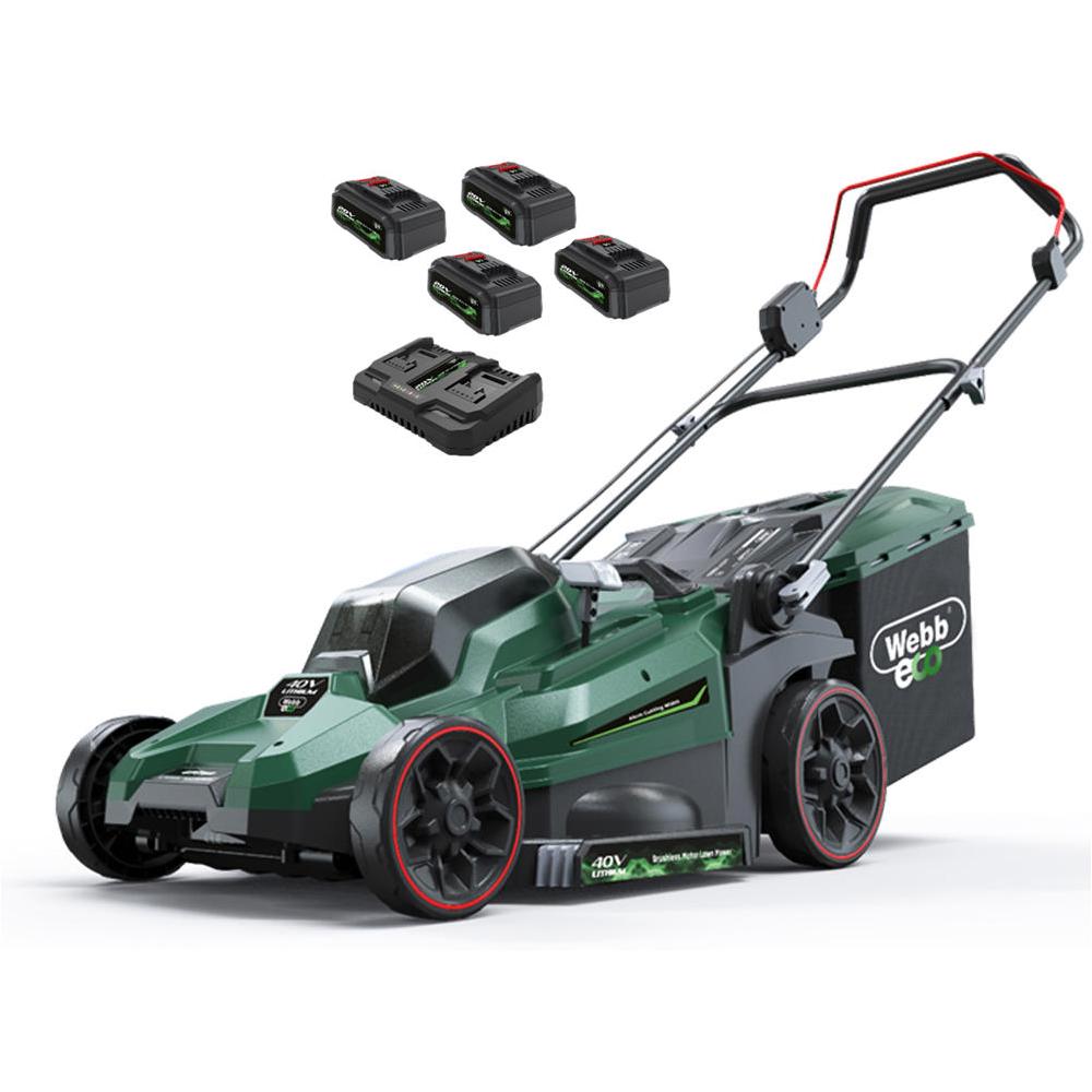 Webb X Series WEV20X2LM38RR 40v Cordless Brushless 2 in 1 Rotary Lawnmower 380mm 4 x 4ah Li-ion Battery Charger