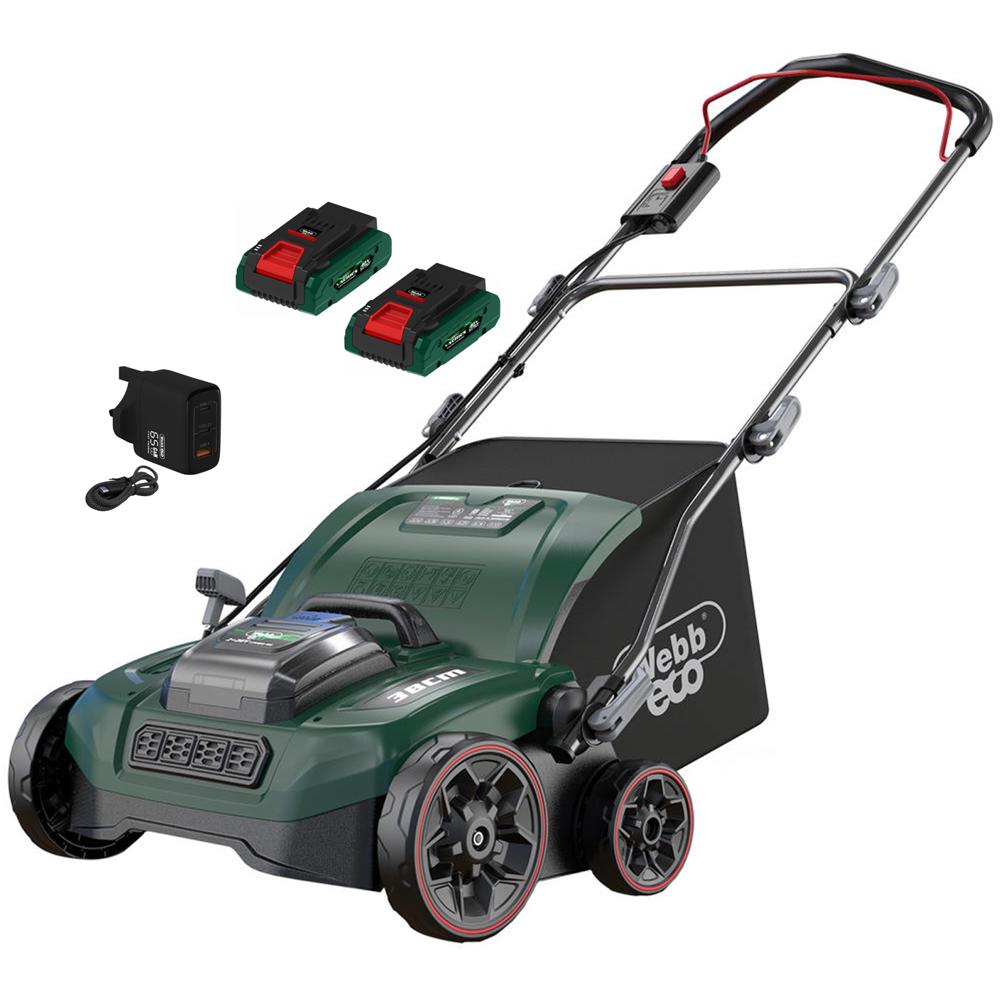 Webb X Series WEV20X2SR 40v Cordless Lawn Raker Scarifier 2 x 4ah Li-ion USB Charger