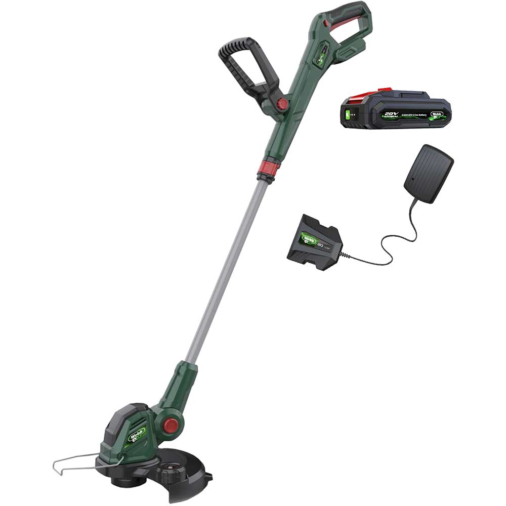 Webb WEV20LT 20v Cordless Grass Trimmer and Edger 300mm 1 x 2ah Li-ion Battery Charger