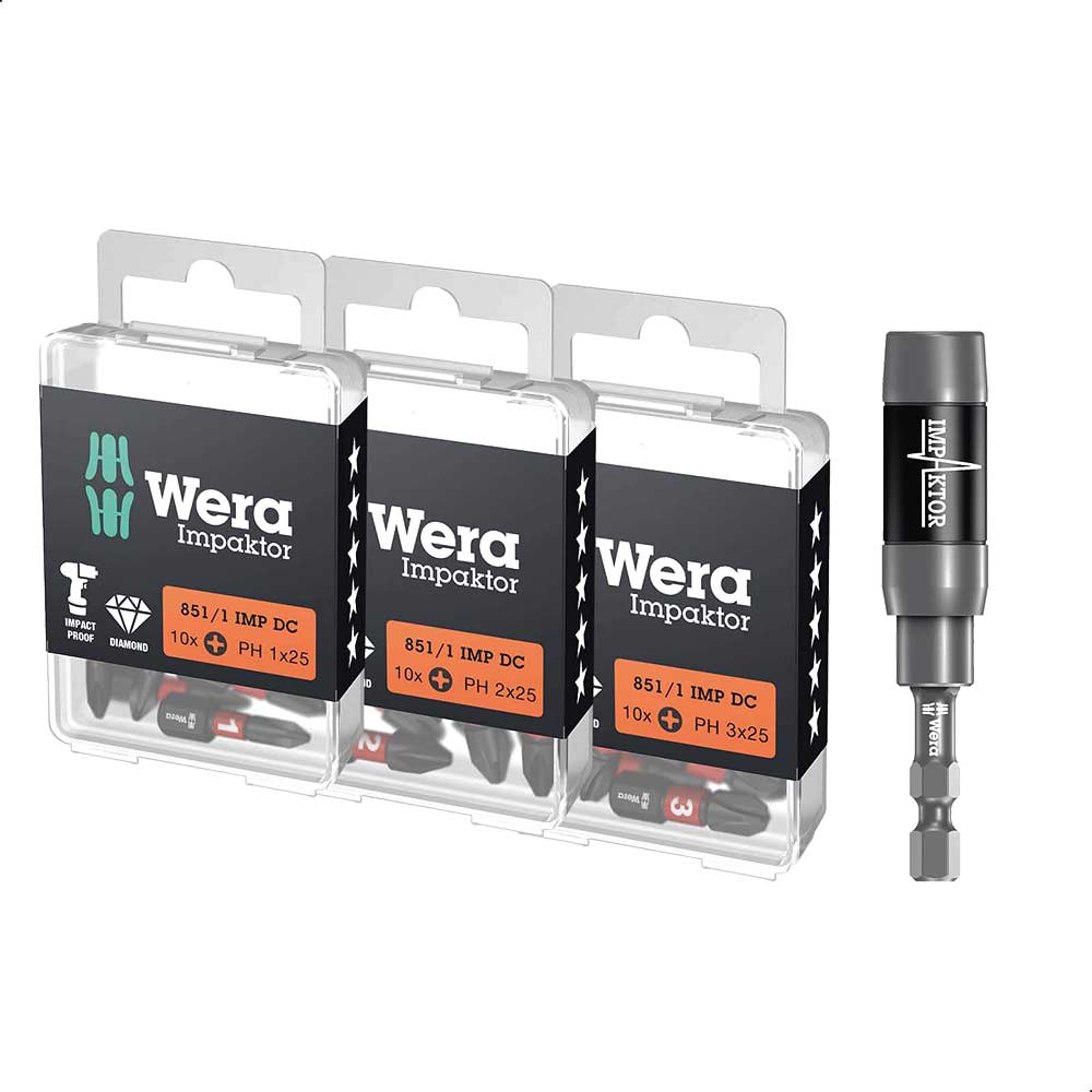 Wera 31 Piece 851/1 Impaktor Phillips Screwdriver Bit Set