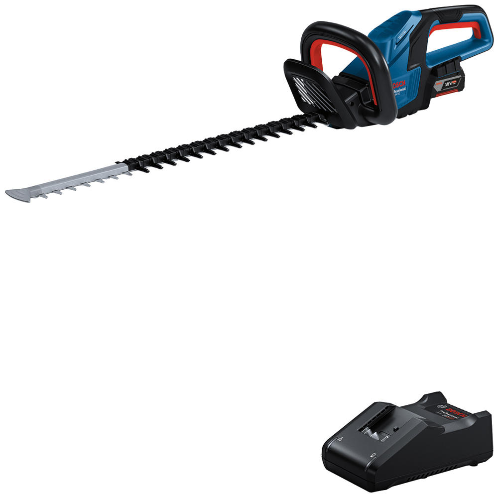 Image of Bosch Professional GHE 18V-60 18v Cordless Brushless Hedge Trimmer 600mm 1 x 4ah Li-ion Battery Charger
