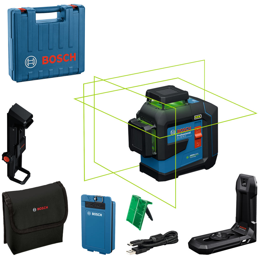 Image of Bosch GLL 80-33 G Cordless Professional Green Line Laser Level 1 x 3ah Li-ion USB Charger Case
