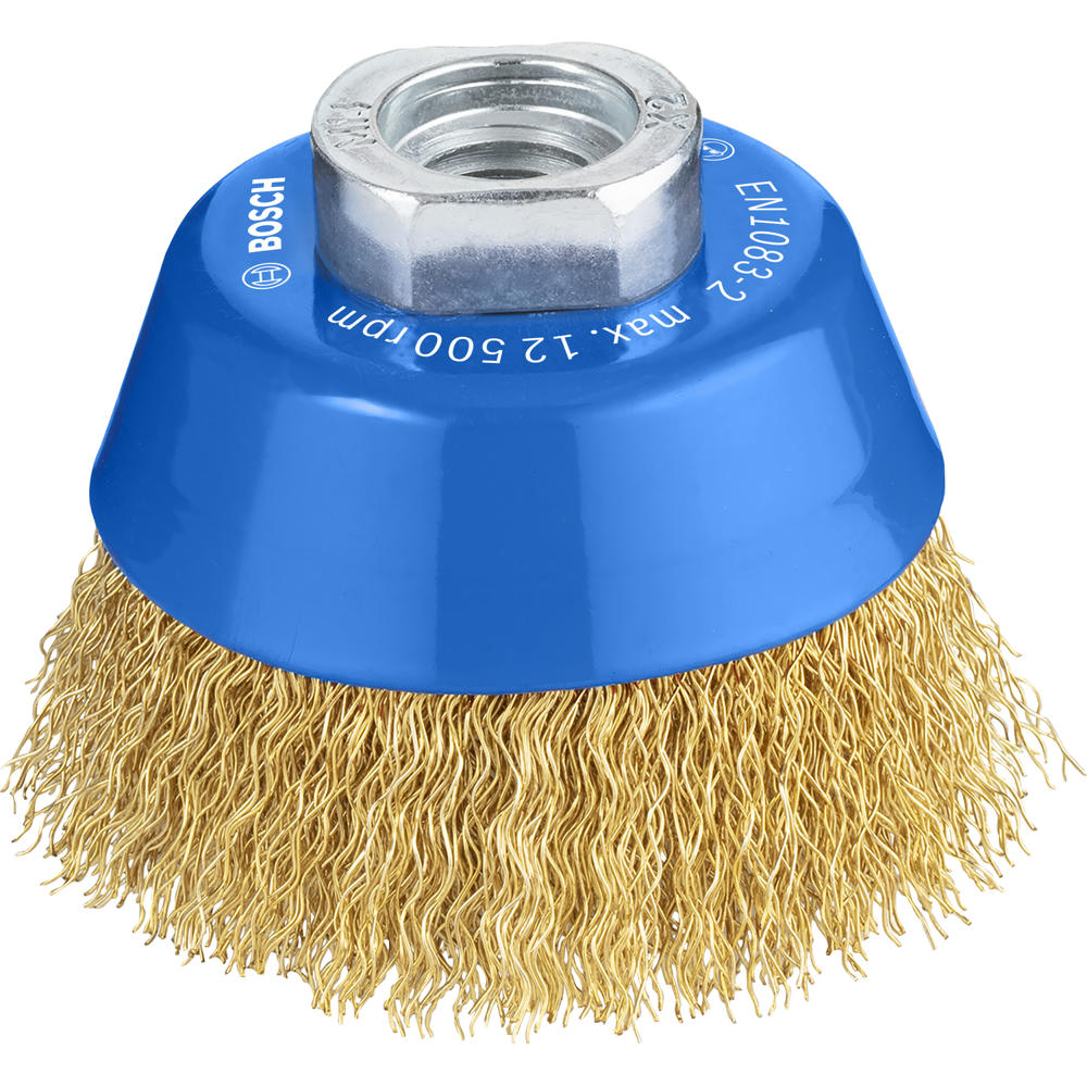 Image of Bosch PRO 0.3mm Crimped Brass Coated Wire Cup Brush 70mm M14 Thread
