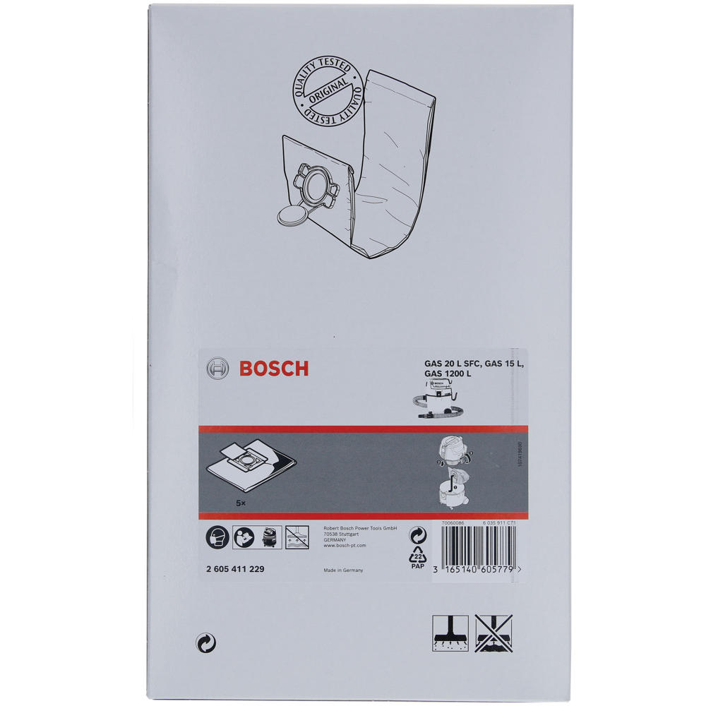 Bosch Fleece Filter Bags for GAS 25 Dust Extractor Pack of 5