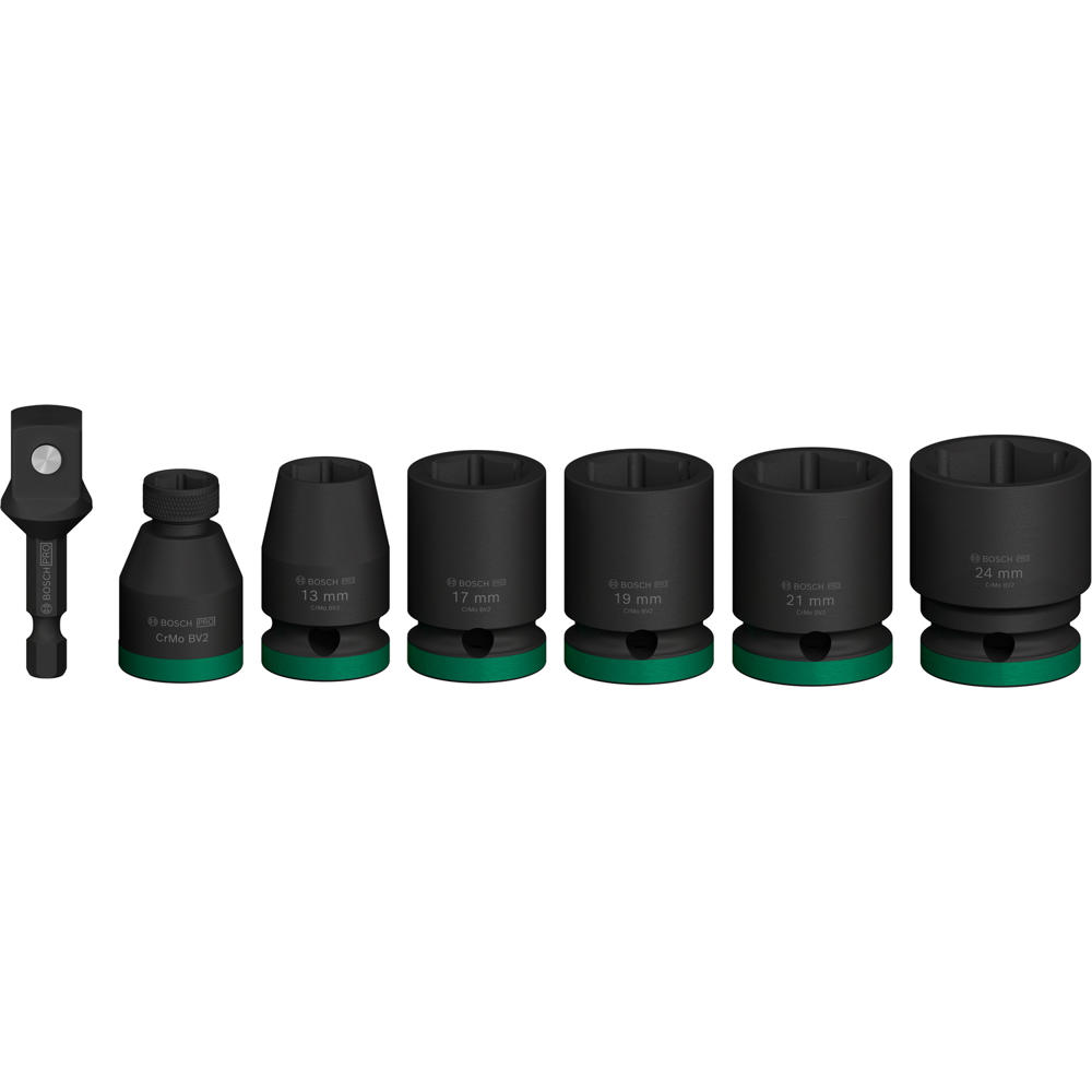 Bosch PRO 7 Piece 1/2" Drive Impact Socket and Hex Shank Adapter Set 1/2"