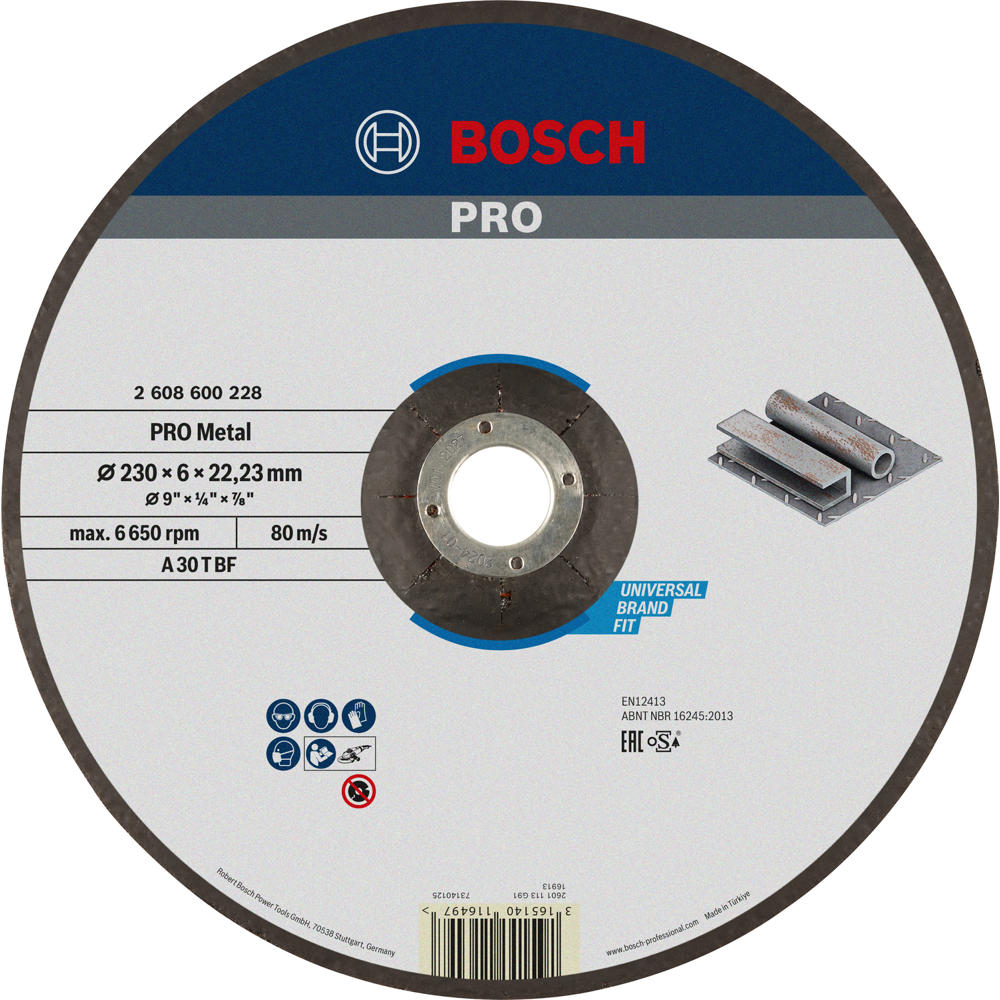 Image of Bosch PRO A30T BF Depressed Centre Metal Grinding Disc 230mm