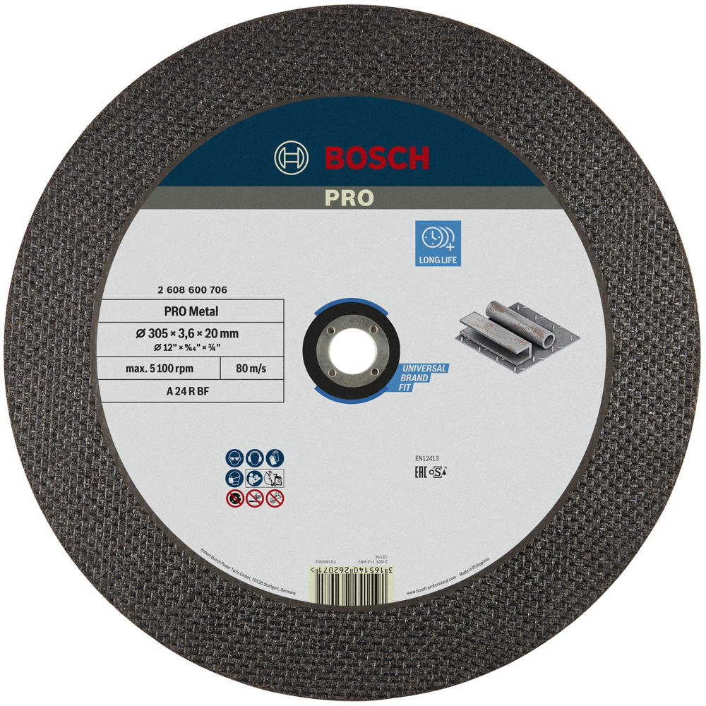 Bosch PRO A24R BF Flat Metal Cutting Disc 300mm for Petrol Cut Saws 300mm