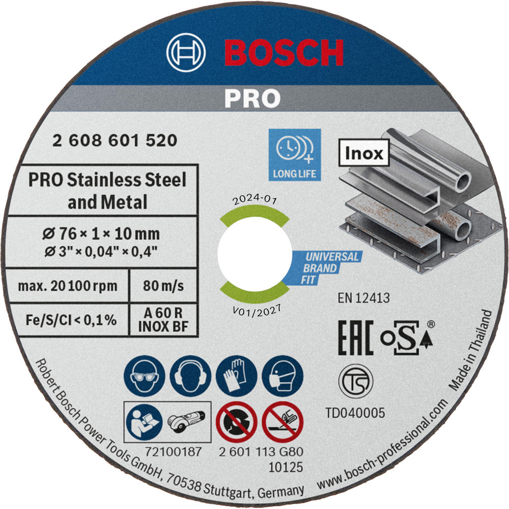 Image of Bosch PRO 76mm Inox Cutting Disc for GWS 12V-76 Pack of 5 76mm 1mm 10mm