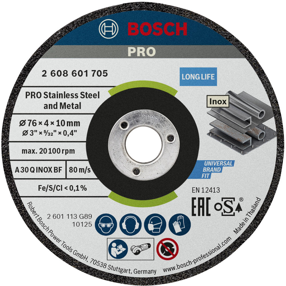 Bosch PRO 76mm Inox Cutting Disc for GWS 12V-76 Pack of 2 76mm 4mm 10mm