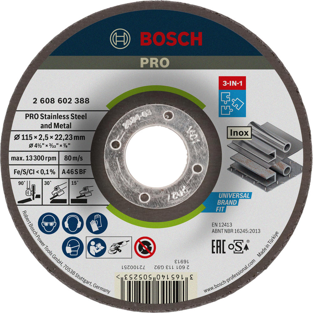 Image of Bosch PRO Depressed Centre 3 in 1 Cutting Grinding Finishing Disc 115mm 2.5mm 22mm