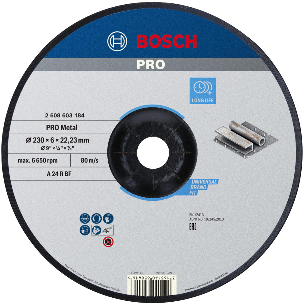 Image of Bosch PRO Depressed Centre Metal Grinding Disc 230mm 6mm 22mm